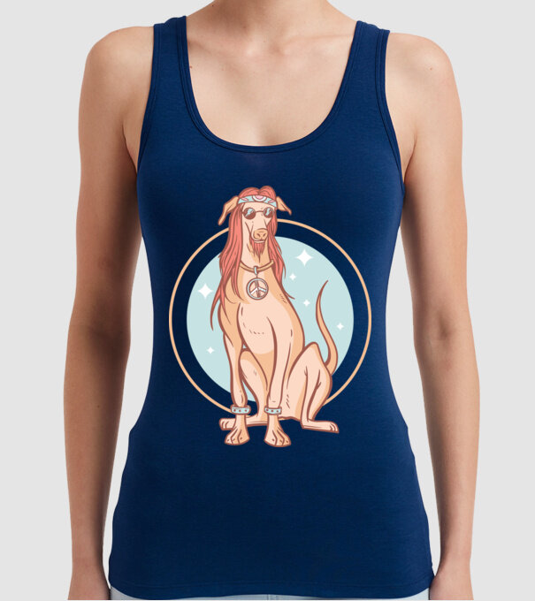 Câine Ogar Hippy model albastru închis pe tricou