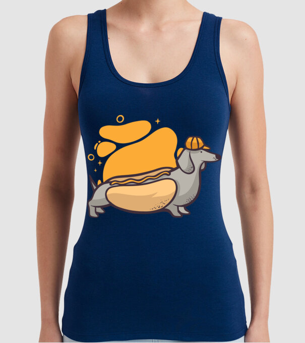 Teckel Hot dog model albastru închis pe tricou