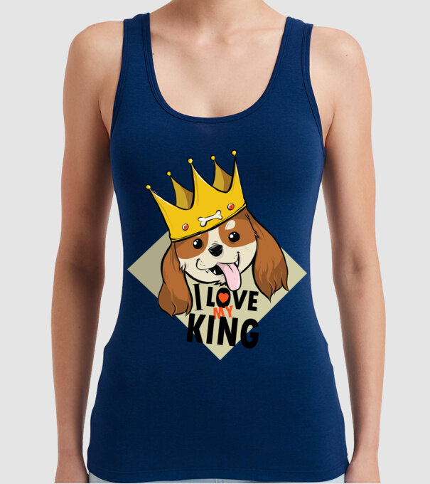 I love my king - Cavalier King Charles tricou cu câine Cocker Spaniel model albastru închis pe tricou