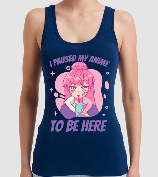 I paused my Anime to be here model albastru închis pe tricou