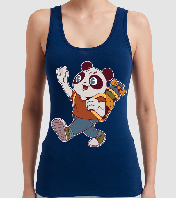 Panda școlar model albastru închis pe tricou