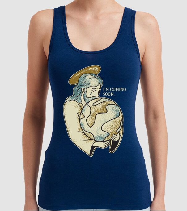 Jesus is coming soon - Isus vine în curând model albastru închis pe tricou