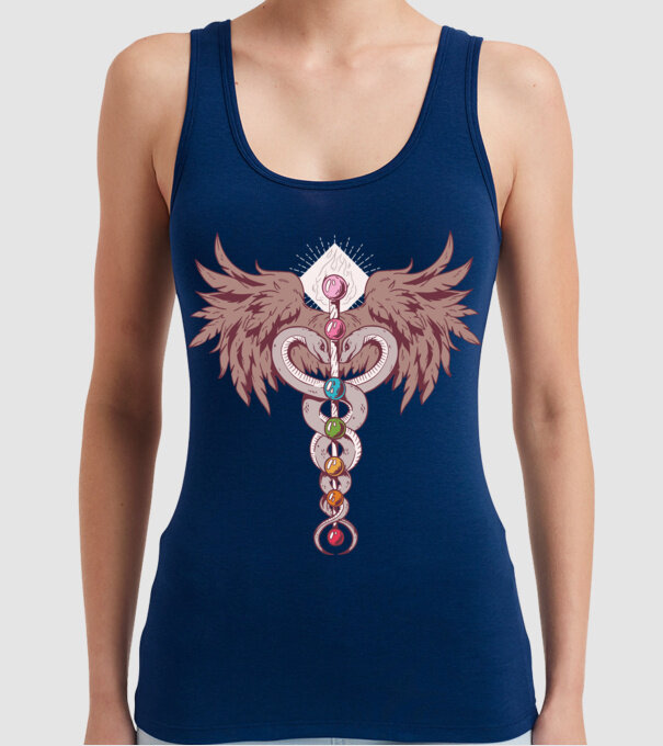 Chakra yoga model albastru închis pe tricou