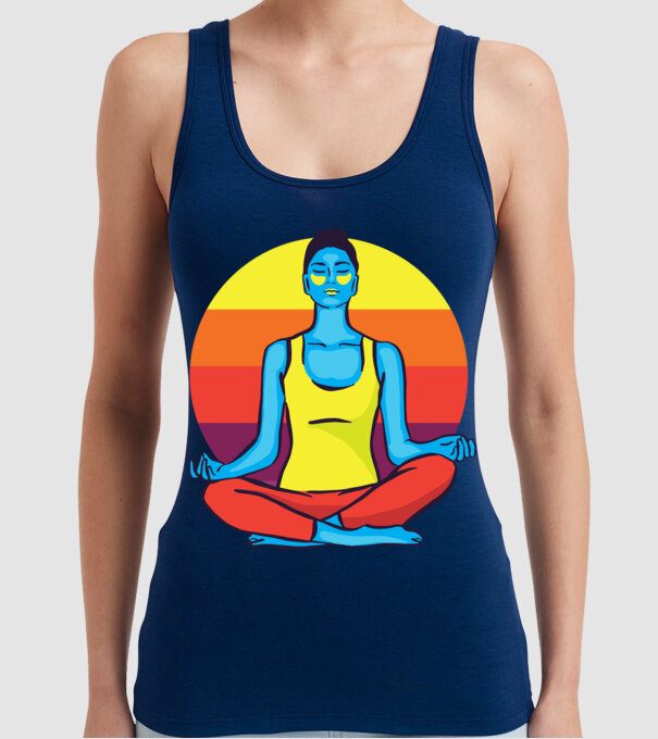 Yoga Meditație Retro model albastru închis pe tricou