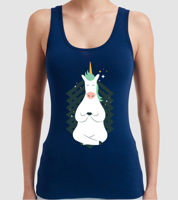 Yoga Unicron model albastru închis pe tricou