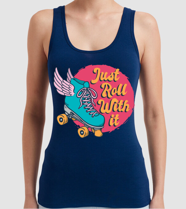 Just Roll with it - patine cu rotile model albastru închis pe tricou