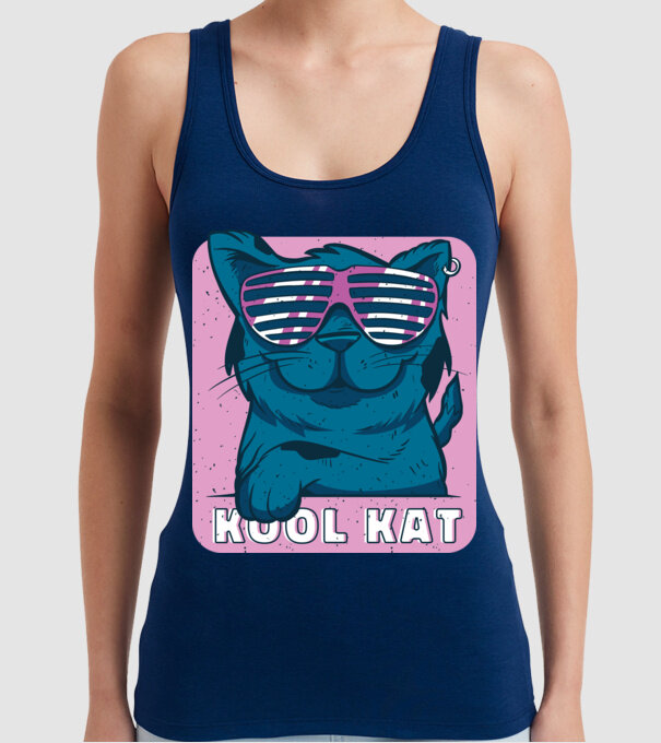 Kool Cat - Pisică Cool model albastru închis pe tricou