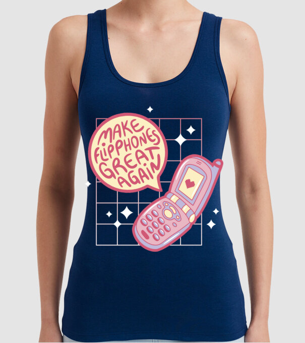 Make Flipphones Great Again Retro model albastru închis pe tricou