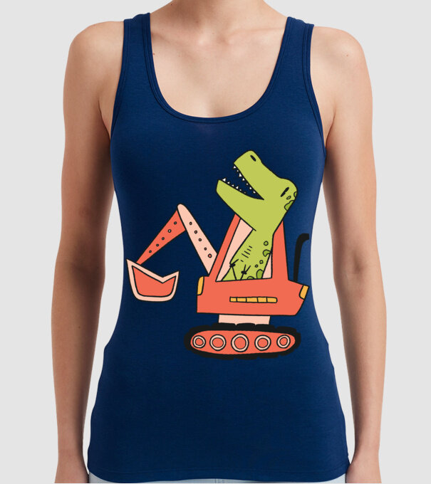 Excavator dinozaur model albastru închis pe tricou