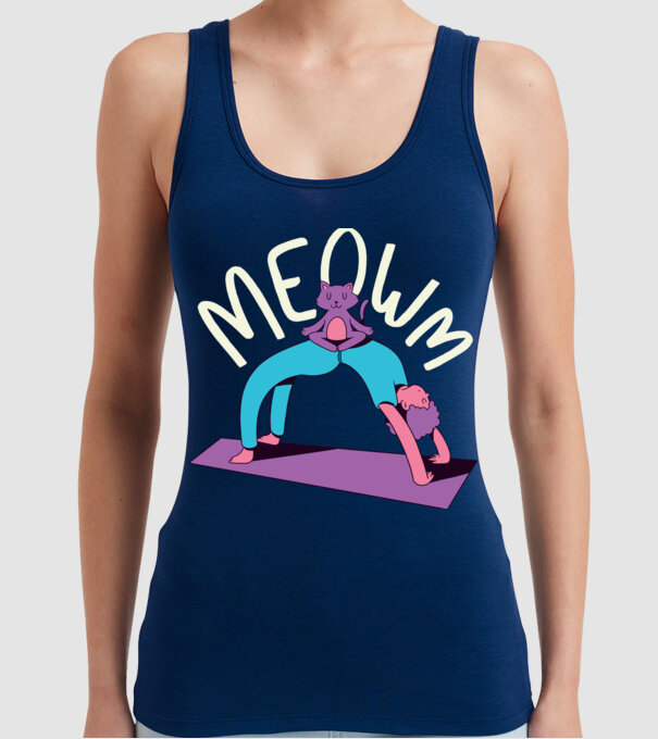 Meowm - Pisică Yoga model albastru închis pe tricou