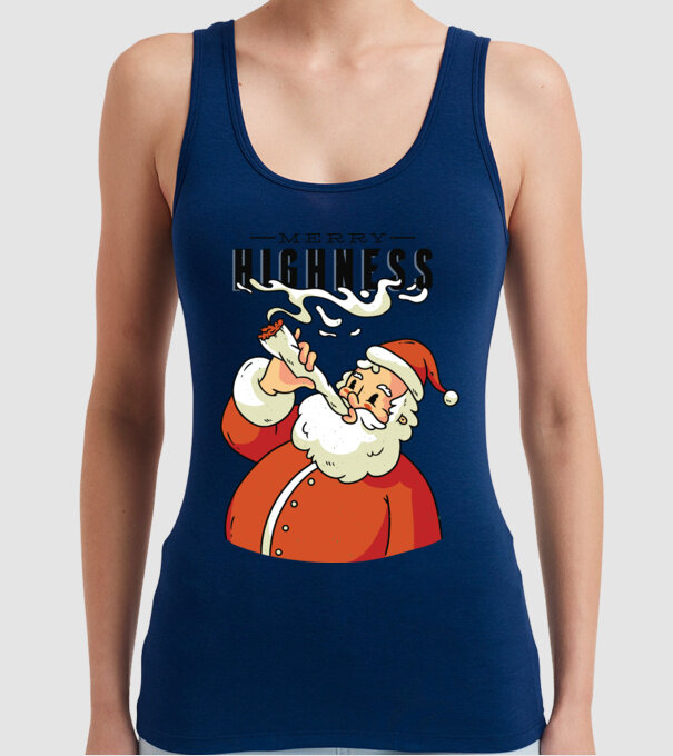 Merry Highness Mikulás fumează iarbă model albastru închis pe tricou