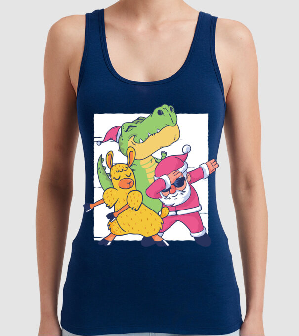 Moș Crăciun Llama T-rex DAB pentru Crăciun model albastru închis pe tricou