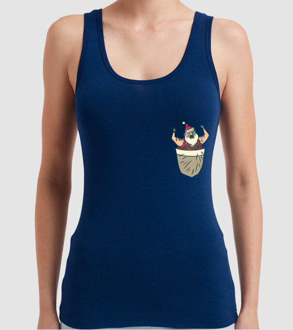 Buzunar Moș Crăciun model albastru închis pe tricou