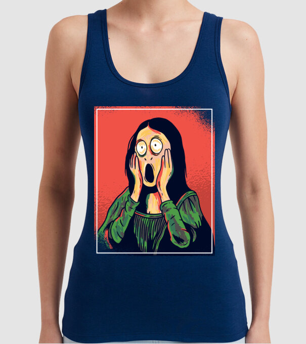 Mona Lisa țipăt model albastru închis pe tricou