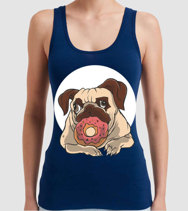 Mops cu gogoașă model albastru închis pe tricou
