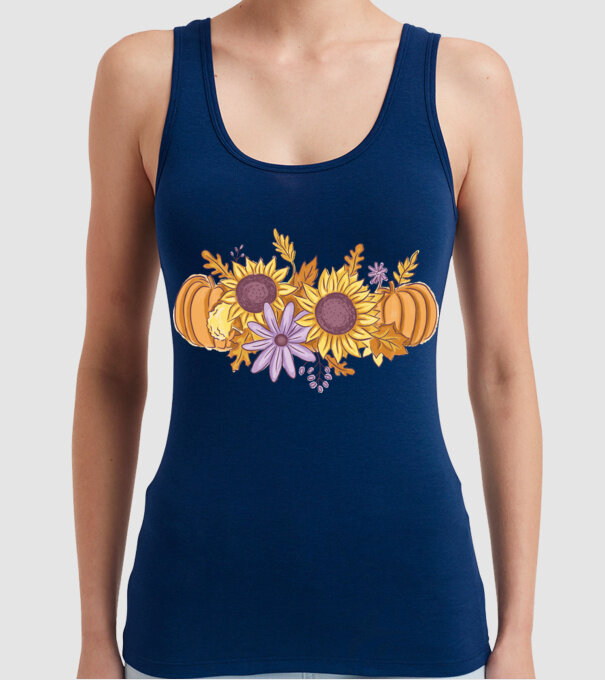 Scena de toamnă Halloween model albastru închis pe tricou