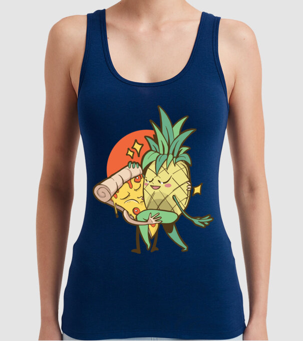 Pizza Ananas Dans model albastru închis pe tricou