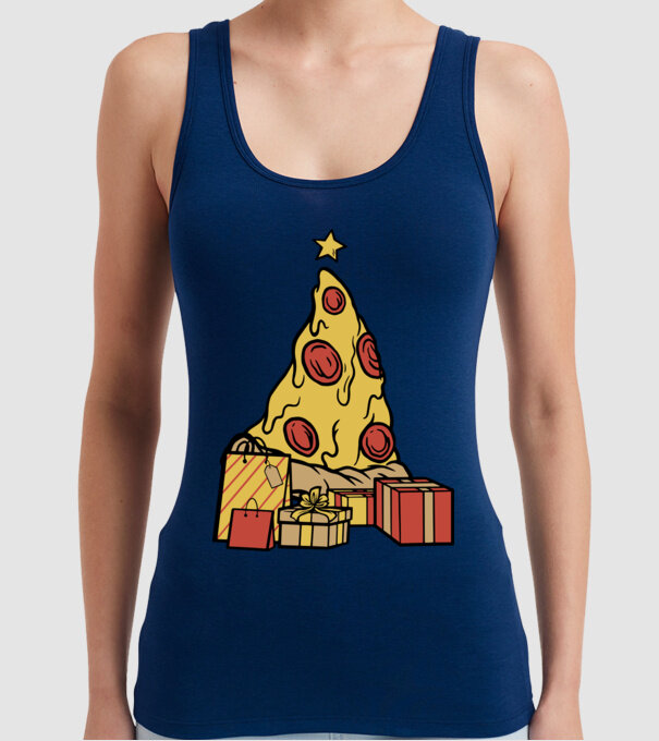 Pizza pom de Crăciun model albastru închis pe tricou