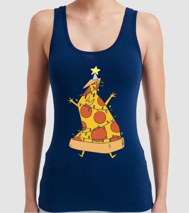 Pizza pom de Crăciun model albastru închis pe tricou