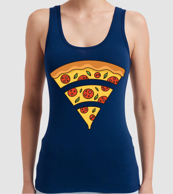 Felie de pizza Wifi model albastru închis pe tricou