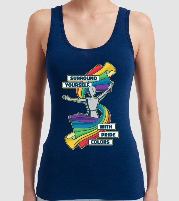 Pride cu curcubeu model albastru închis pe tricou