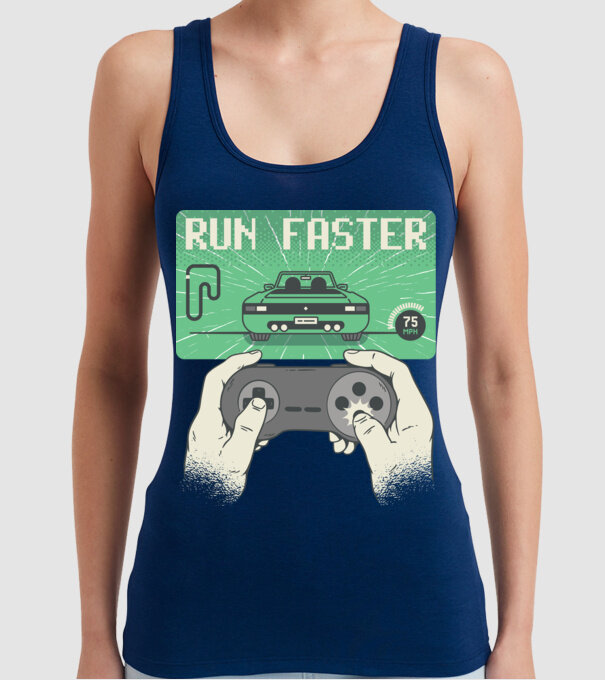 Retro gamer Outrun model albastru închis pe tricou