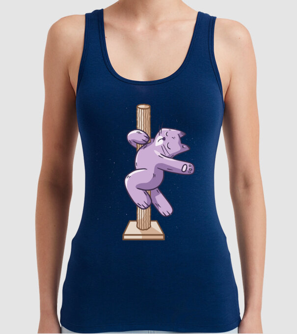 Pisică Dansatoare la bară model albastru închis pe tricou