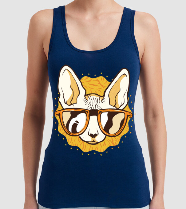 Sphynx Pisică Cool model albastru închis pe tricou