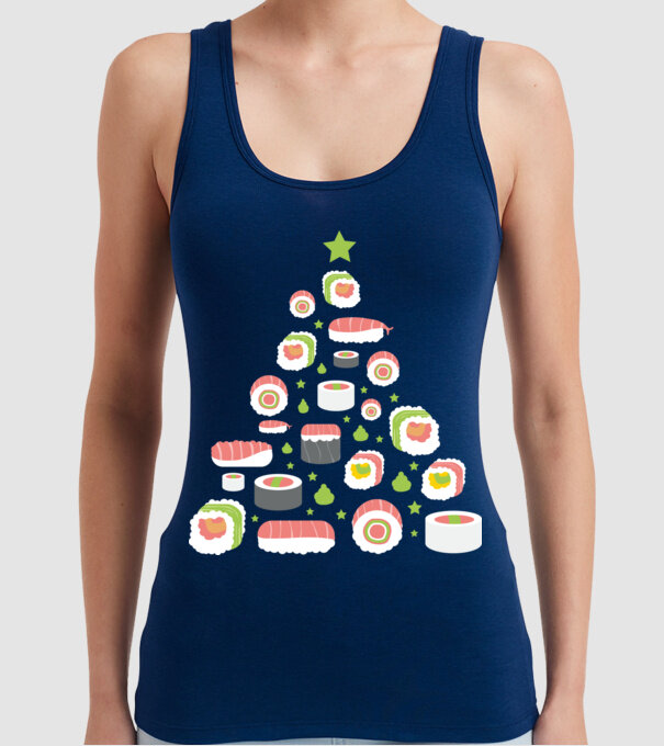 Pom de Crăciun Sushi model albastru închis pe tricou
