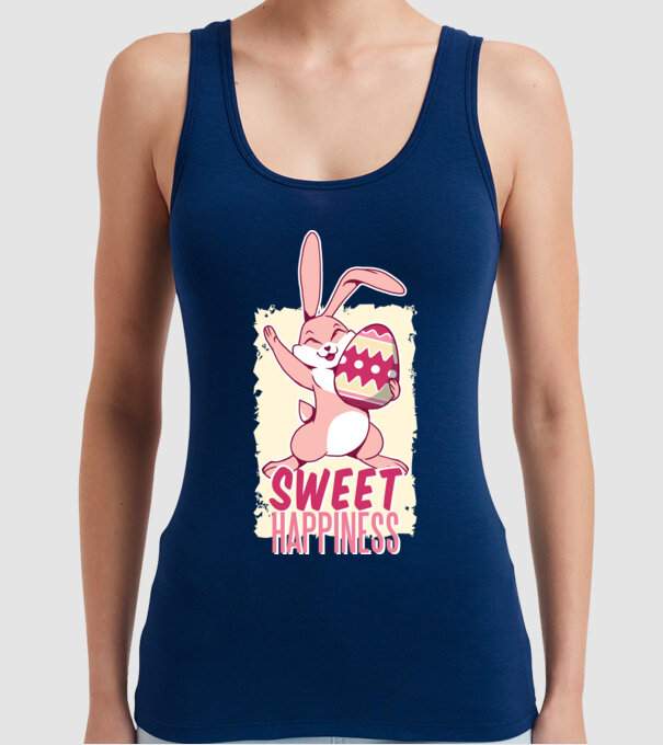 Sweet Happiness pentru Paște tricou cu iepuraș model albastru închis pe tricou