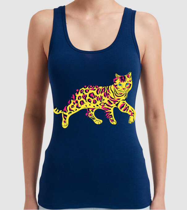 Pisică Abstract colorat model albastru închis pe tricou