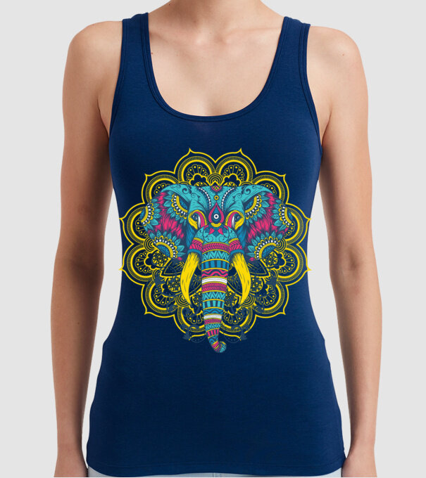 Elefant Mandala Colorat model albastru închis pe tricou
