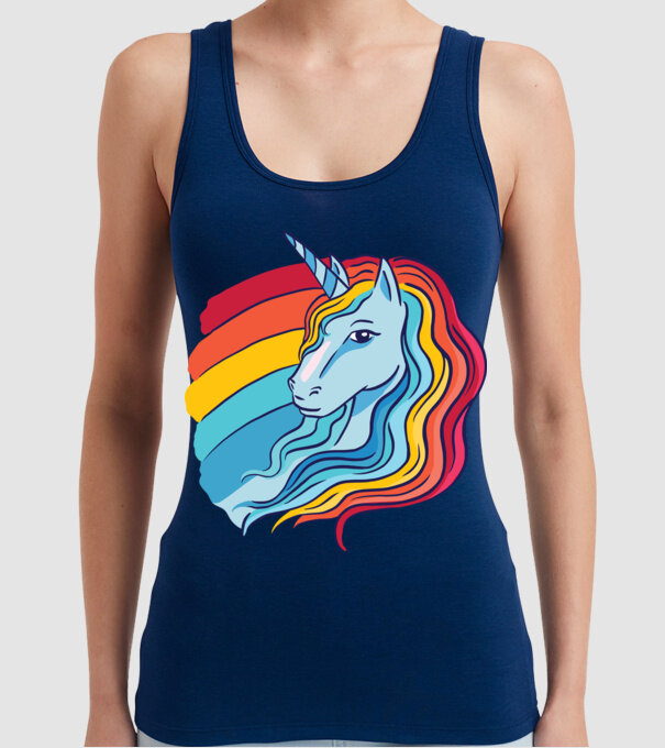 Unicorn cu Curcubeu model albastru închis pe tricou