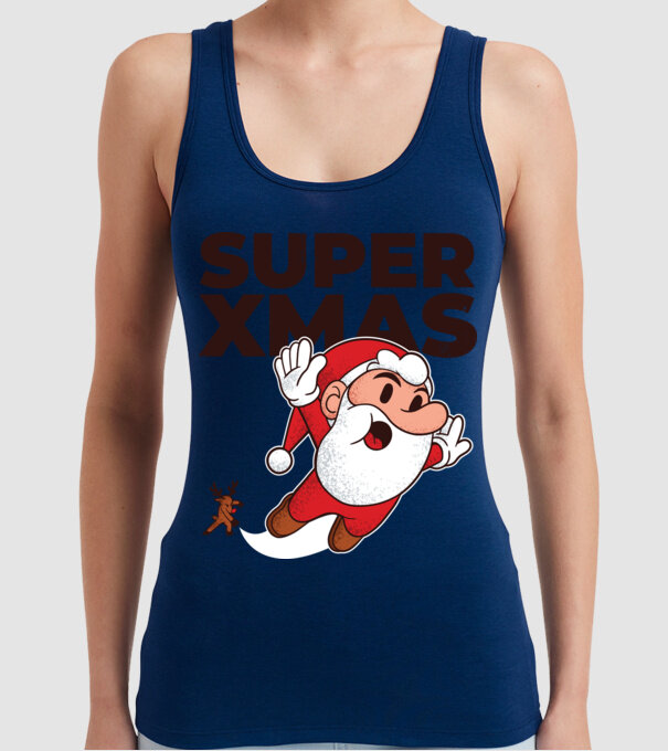 Super Moș Crăciun tricou de Crăciun model albastru închis pe tricou