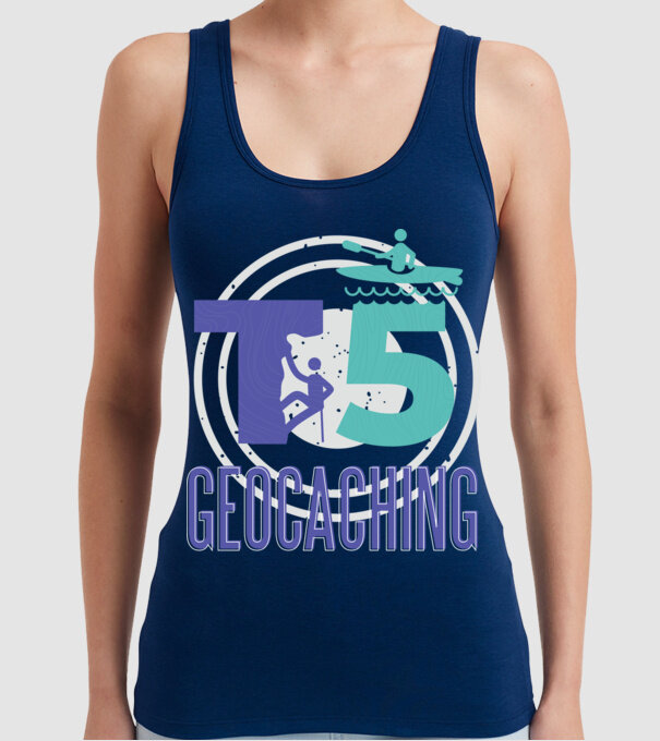 T5 Geocaching model albastru închis pe tricou