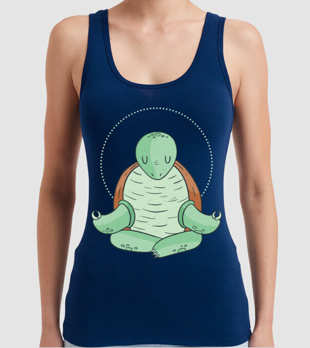 Broască țestoasă Yoga model albastru închis pe tricou