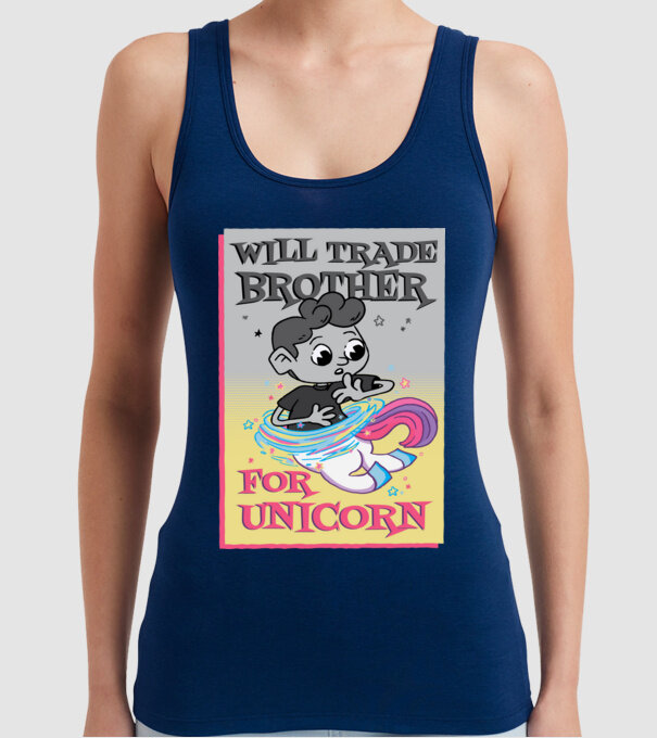 Îl ofer la schimb pe fratele meu pentru un unicorn model albastru închis pe tricou