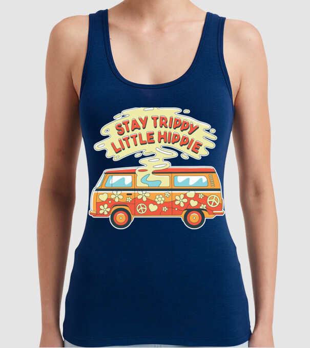 Trippy Microbuz Hippi model albastru închis pe tricou