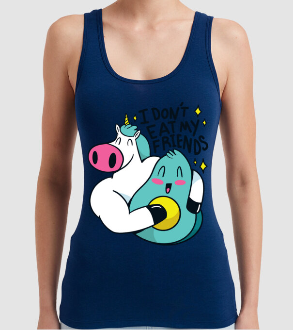 Unicorn Avocado Prietenie model albastru închis pe tricou