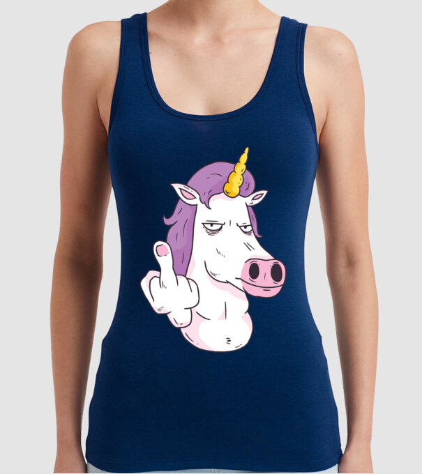 Unicorn arată degetul model albastru închis pe tricou