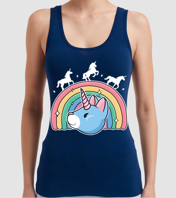 Pisică Unicorn model albastru închis pe tricou