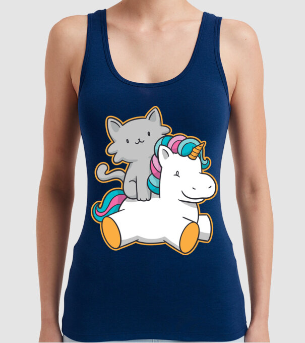 Unicorn Cu pisică model albastru închis pe tricou
