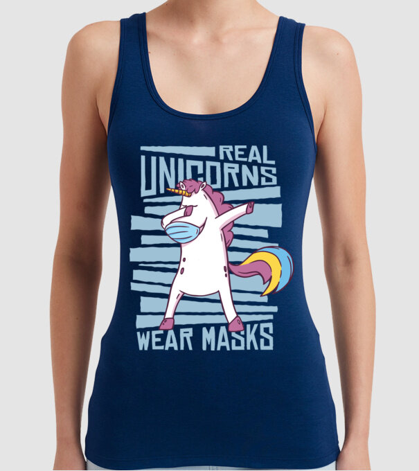 Unicorn DAB Mască model albastru închis pe tricou