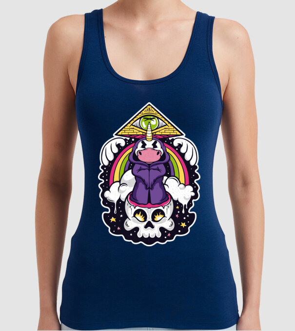 Unicorn Illuminati model albastru închis pe tricou