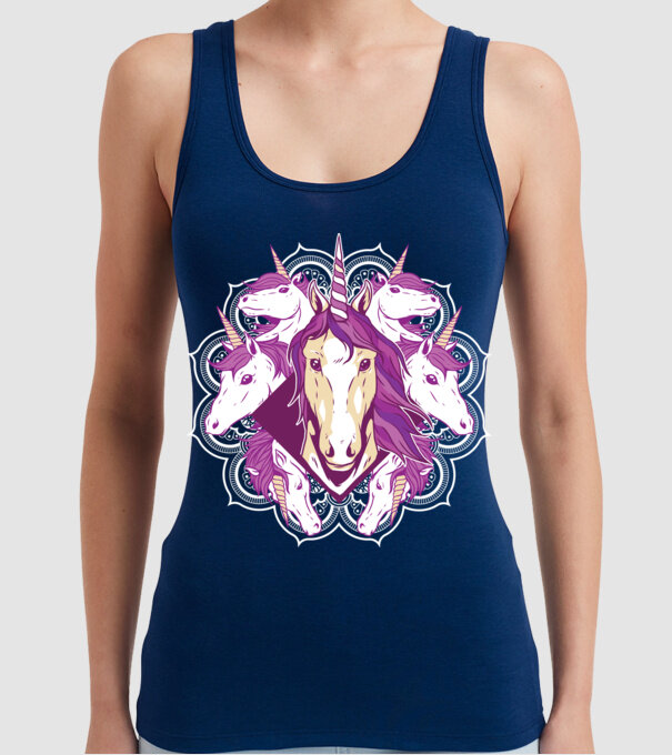 Unicorn Mandala model albastru închis pe tricou