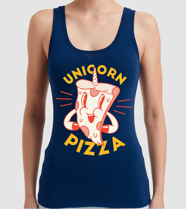 Unicorn Pizza model albastru închis pe tricou