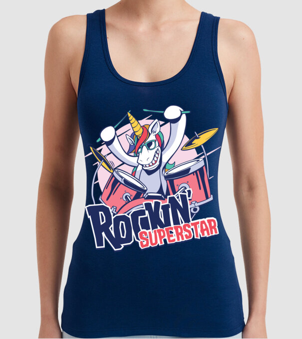 Unicorn Star rock model albastru închis pe tricou