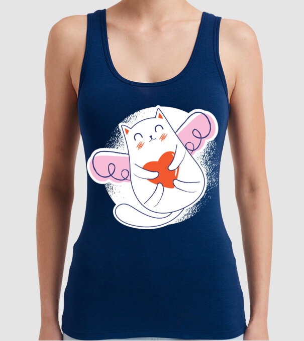 Pisică Valentin model albastru închis pe tricou
