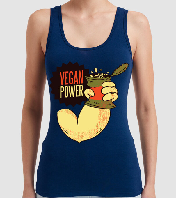Putere vegan model albastru închis pe tricou