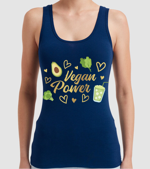 Vegan Power tricou vegan model albastru închis pe tricou